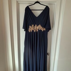 SHEIN Navy Maxi Dress with Gold Floral Accents